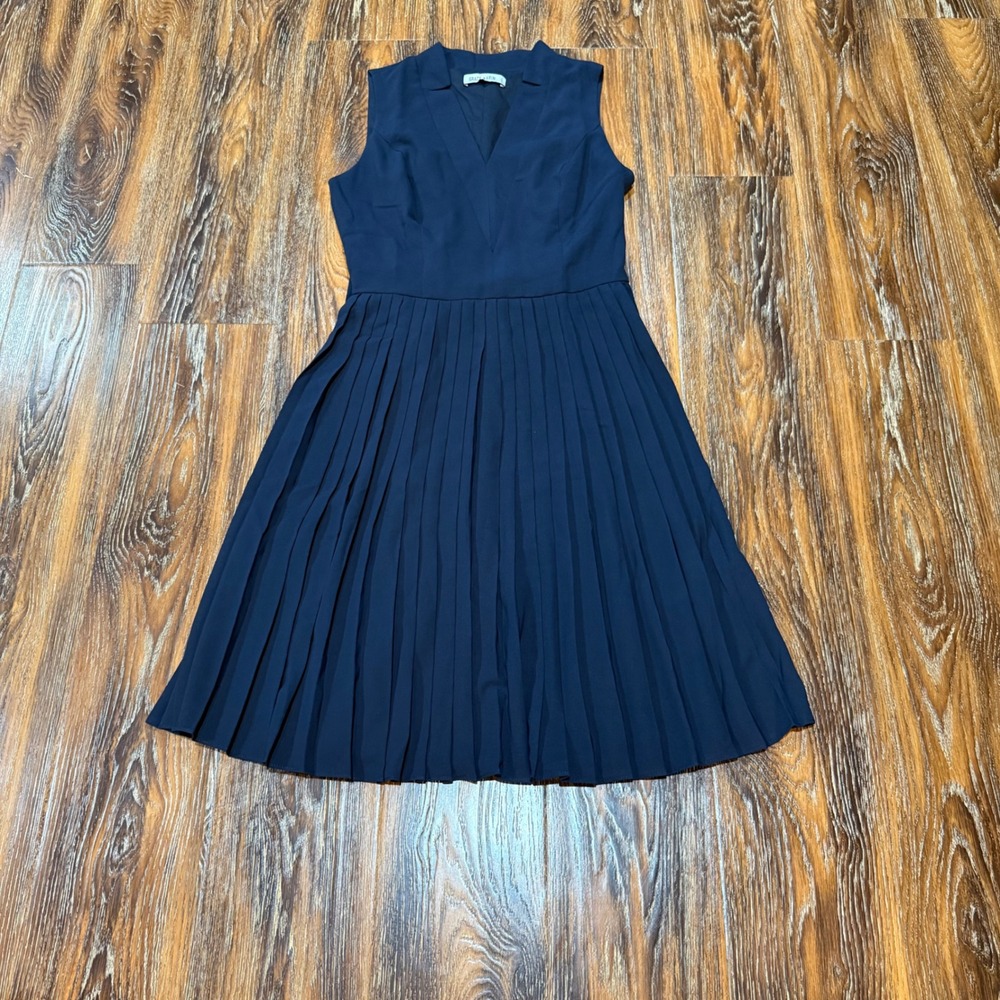 Grace Karin Navy Blue Pleated Sleeveless V-Neck Midi Dress Women Size S CL011001